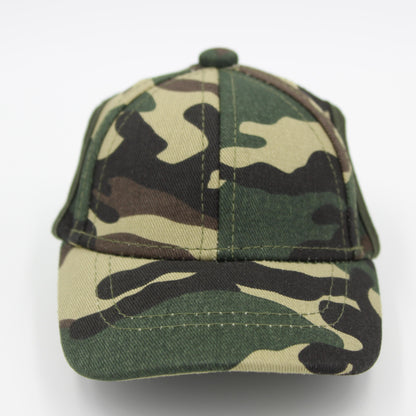 Front view of PupLid camo baseball hat for dogs